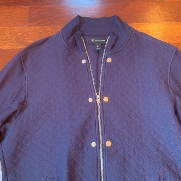 INC Men's Quilted Navy Zip Up Sweater Jacket - Picture 2 of 8